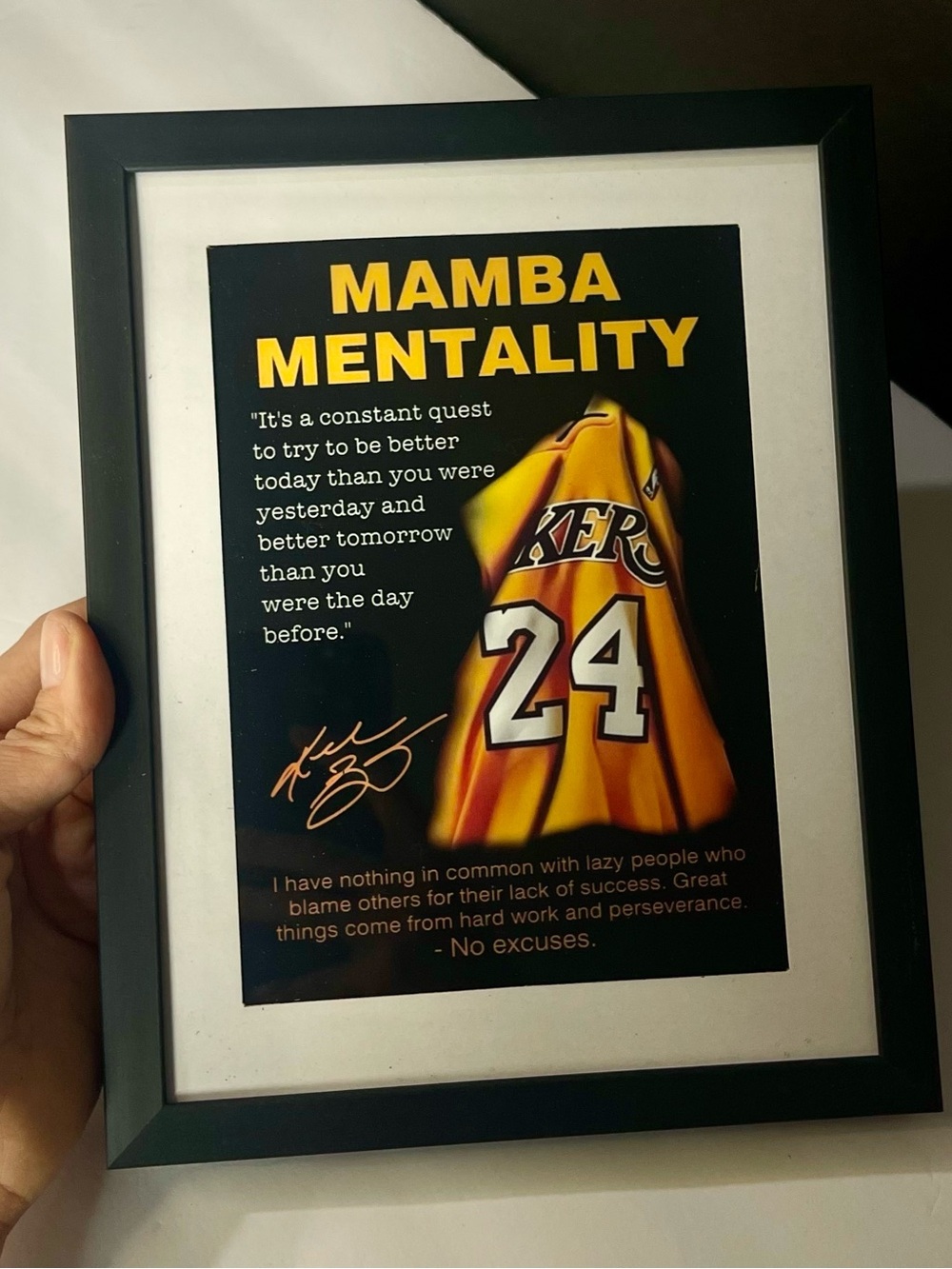 Mamba Mentality Framed Wall Art – Kobe Bryant Inspired Motivational Print (5”x7”